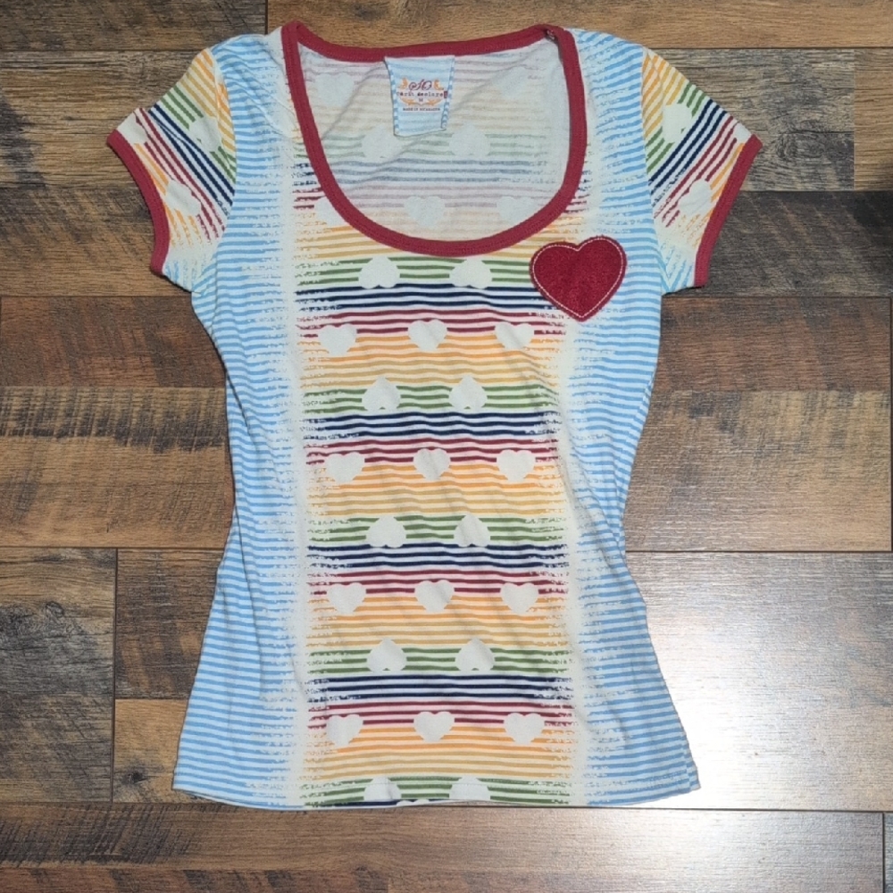 SO Multicolor Rainbow Striped Heart Tee